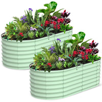 Garvee Lot de 2 Jardinières Surélevées Ovales 183 × 91 × 61 cm, Acier Galvanisé Vert Robuste et Stable, Bacs Potagers pour Terrasse, Jardin et Potager