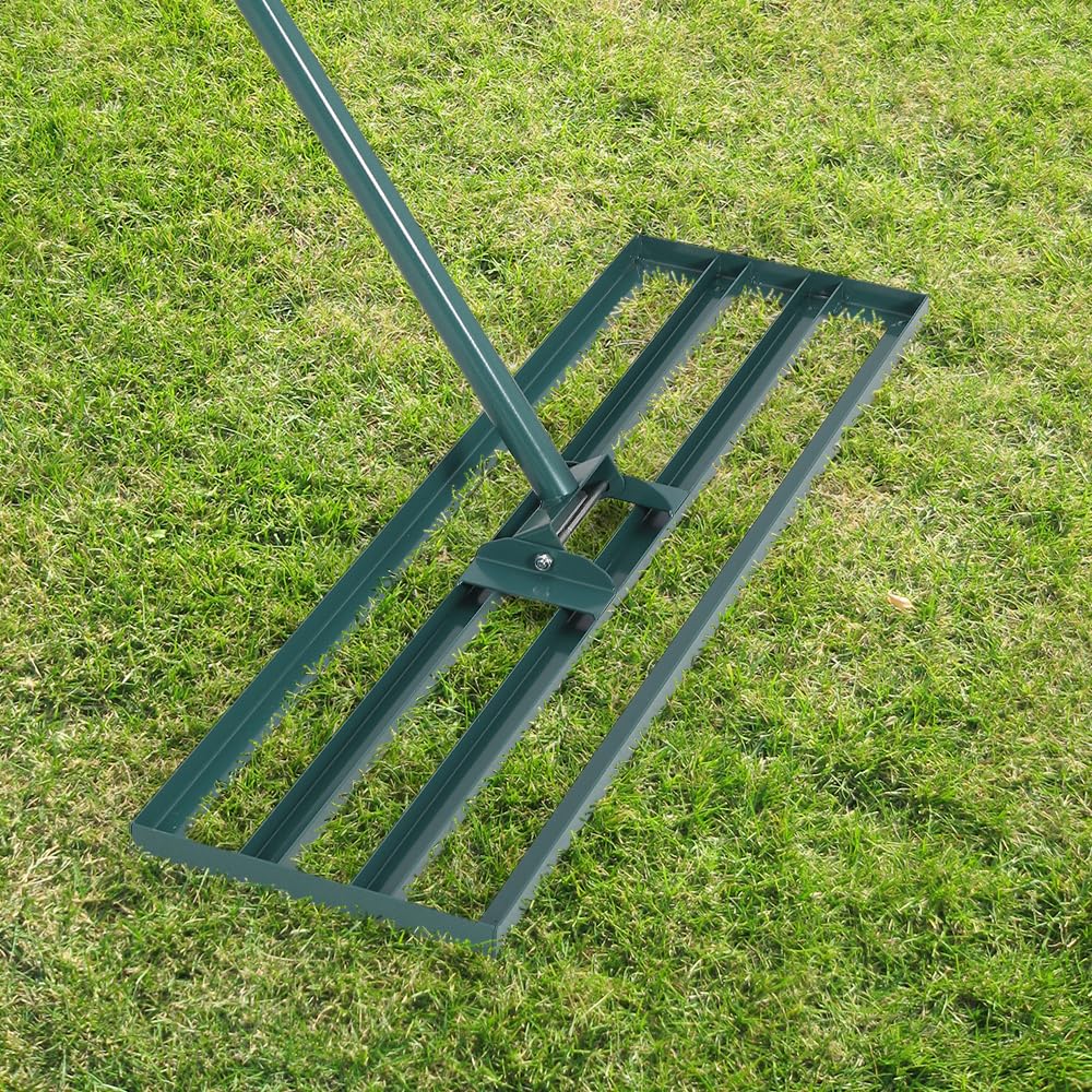 Garvee Râteau niveleur de pelouse 76 × 25 cm en acier robuste avec manche long 198 cm antidérapant pour jardin, terrain et entretien extérieur