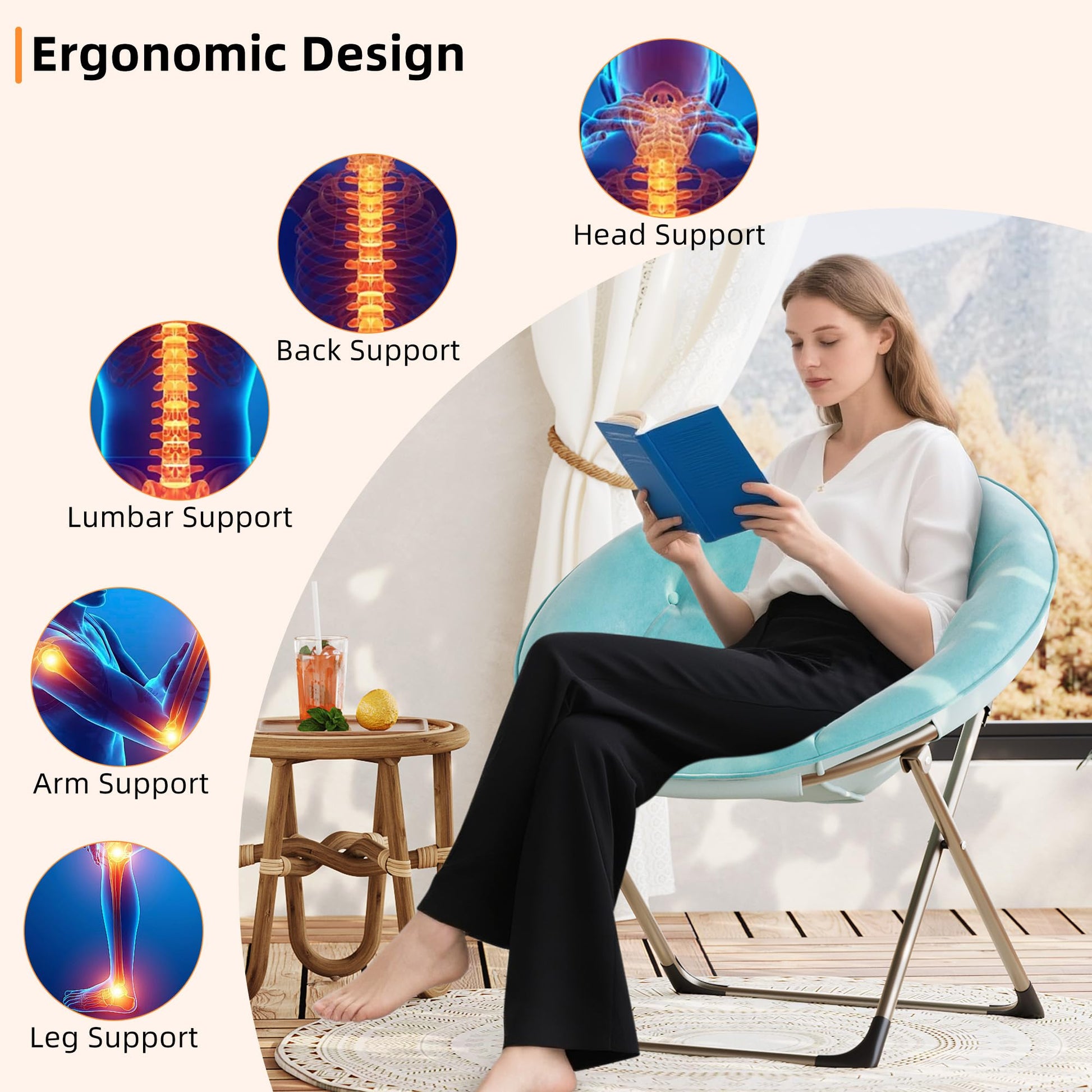 Fauteuil soucoupe Garvee, fauteuil lune pliable en fausse fourrure, idéal pour la chambre et le salon, peluche surdimensionnée