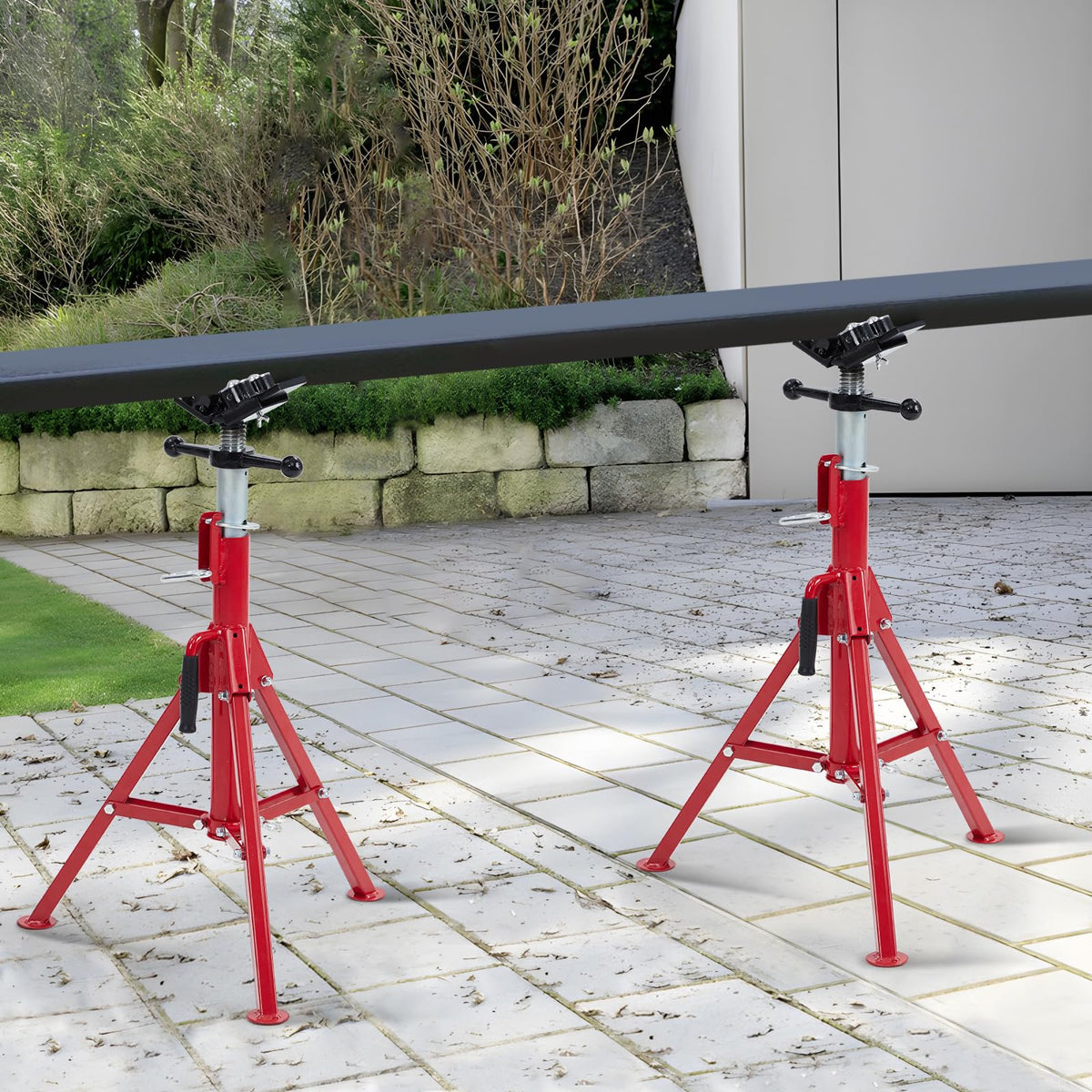Support de tuyau à tête en V Garvee, pliable, robuste, en acier au carbone, réglable en hauteur de 71 à 132 cm (28 à 52 pouces).