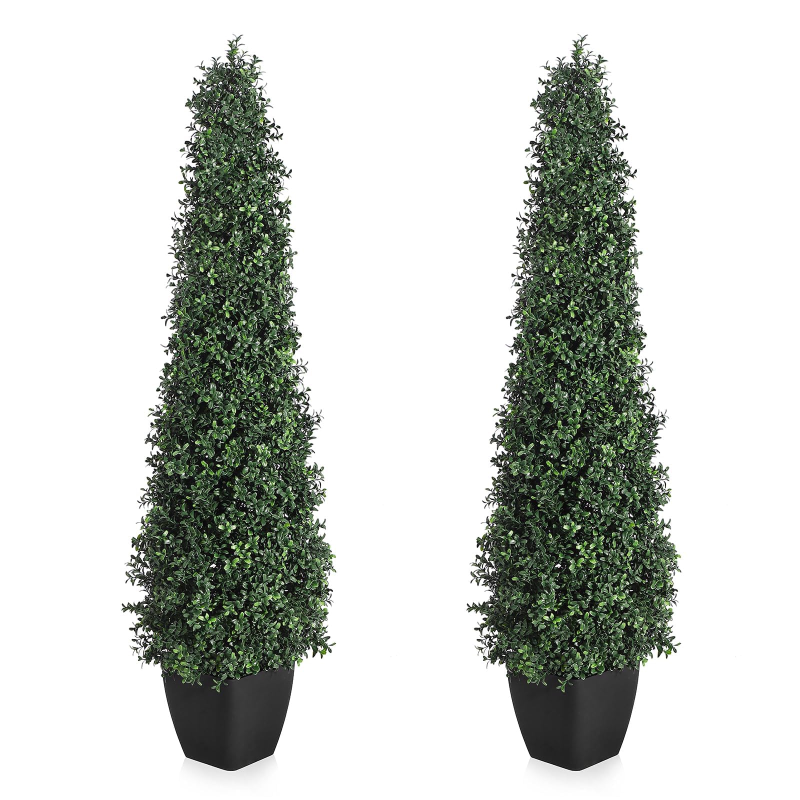 Garvee Lot de 2 arbustes artificiels en forme de tour de 152 cm, topiaires vertes pour décoration extérieure, terrasse et entrée