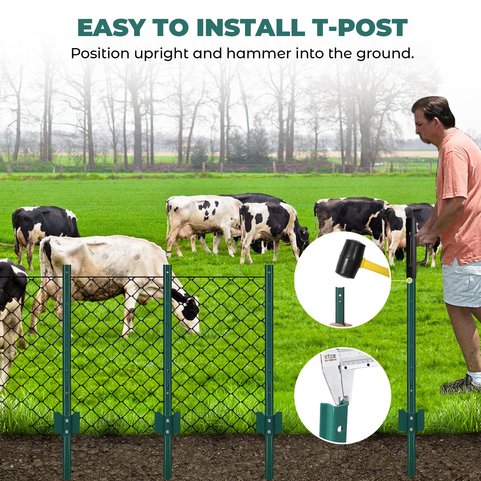 Poteau de clôture métallique Garvee de 91 cm (3 pi) en forme de U, acier robuste, revêtement en poudre vert, pour jardin et cour.
