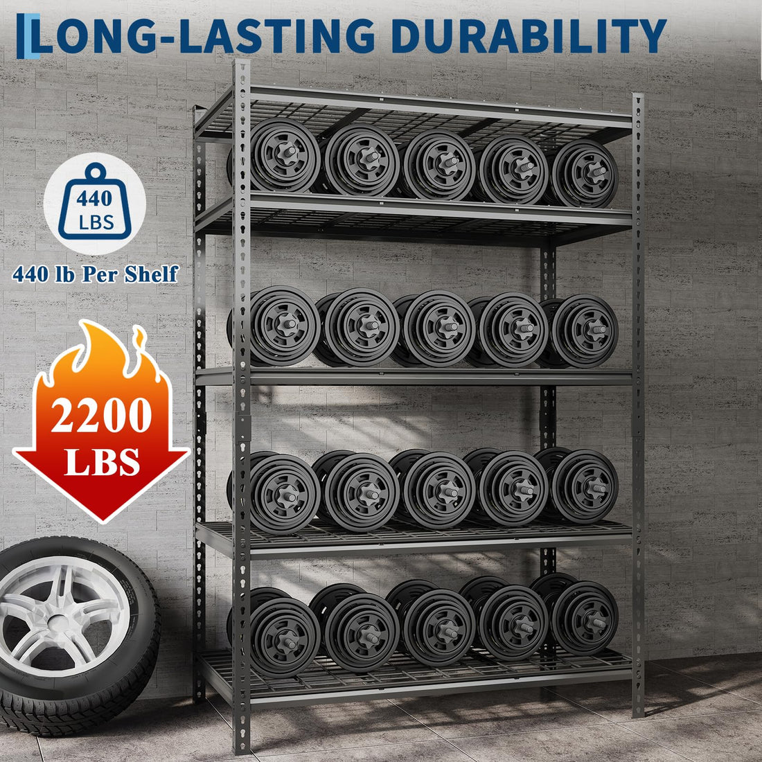 Garvee Lot de 2 étagères de garage 5 niveaux 91,4 × 40,6 × 182,9 cm, acier SPCC réglable, capacité 998 kg par unité