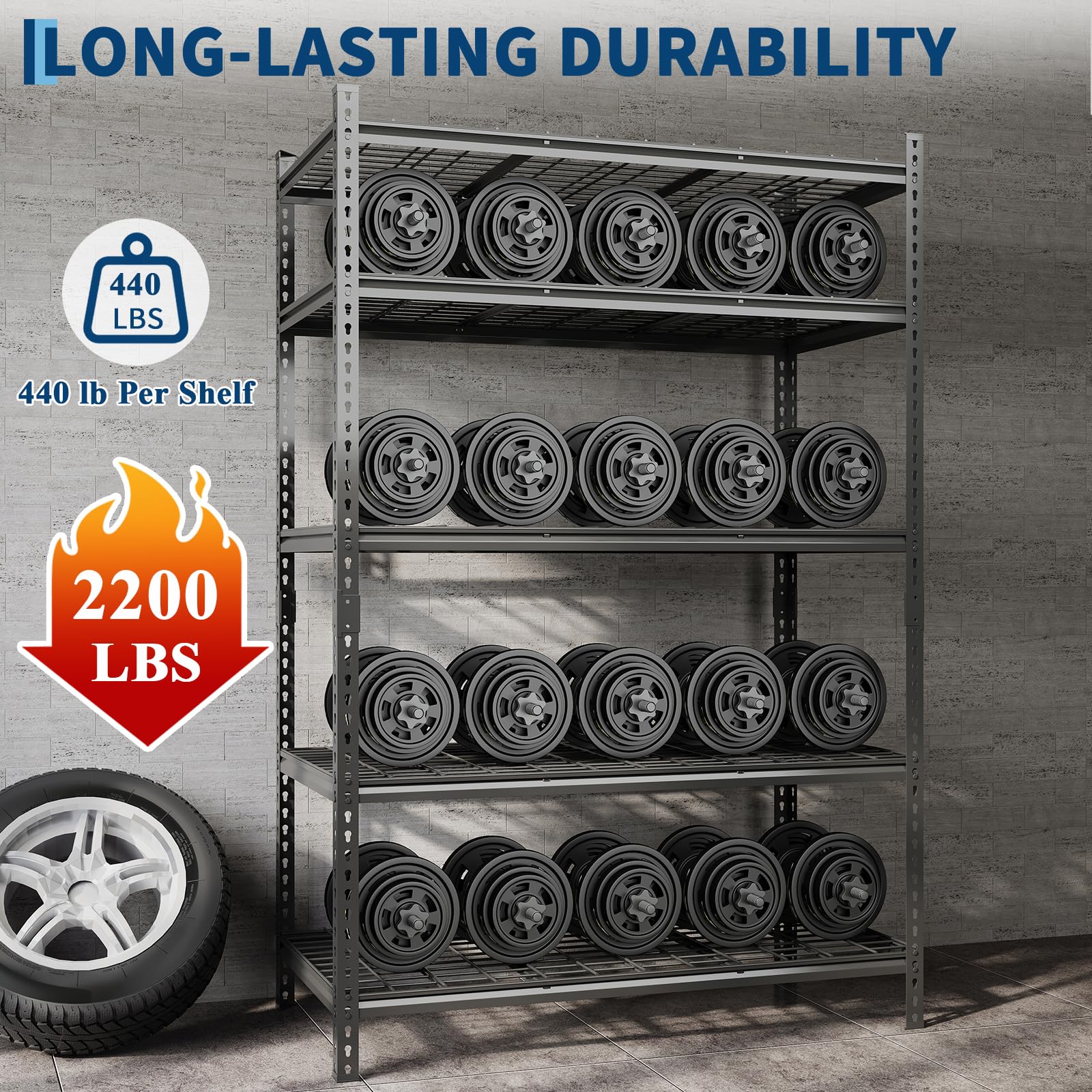 Système d'étagères de garage Garvee, en métal, capacité de charge de 2200 lb, réglable, 5 niveaux, acier SPCC, résistant aux rayures, 36 po x 16 po x 72 po, ensemble de 2, pour garage, cuisine, sous-sol