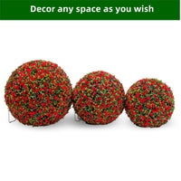 Garvee Lot de 2 Boules de Buis Artificielles 45 cm avec Fleurs, PE Résistant aux UV, pour Mariage et Balcon, Vert Rouge Blanc