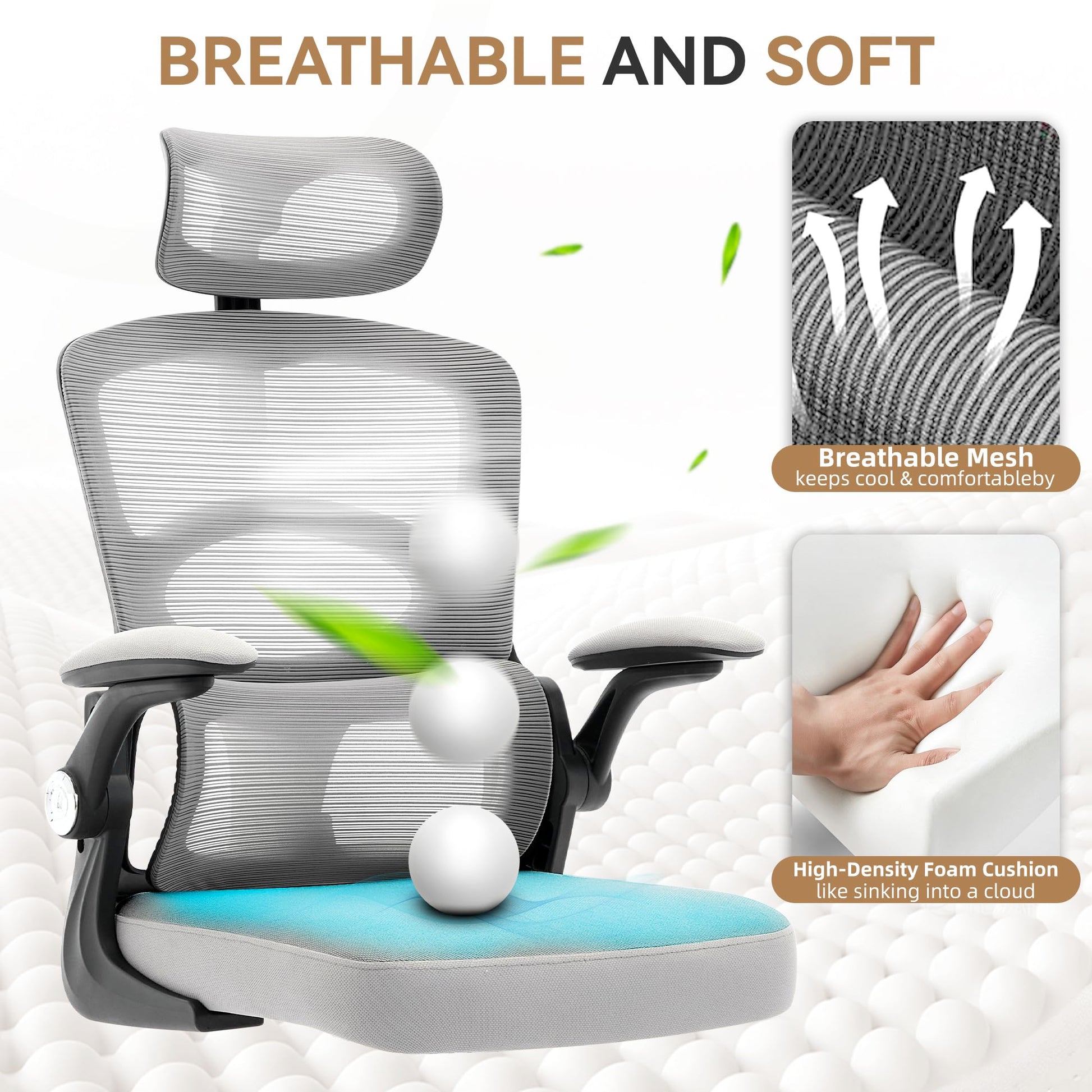 Chaise de bureau ergonomique Garvee en maille avec roulettes, appui-tête réglable pour le bureau et le gaming, noire, pivotante à 360° pour un confort optimal.