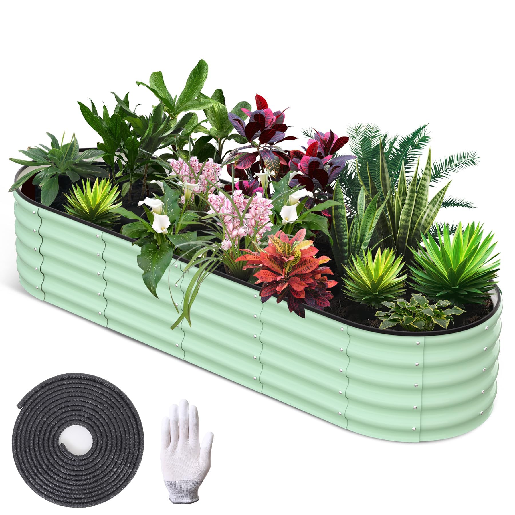 Potager surélevé Garvee, en métal ovale, avec revêtement aluminium-magnésium-zinc, pour le jardin, flexible, antirouille, stable, design moderne
