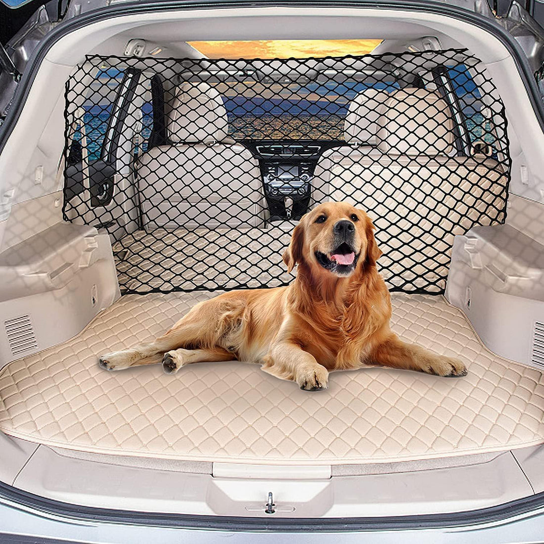 GARVEE Filet de séparation de coffre pratique pour animaux de compagnie, barrière de sécurité pour chien en voiture, 120 x 70 cm, noir
