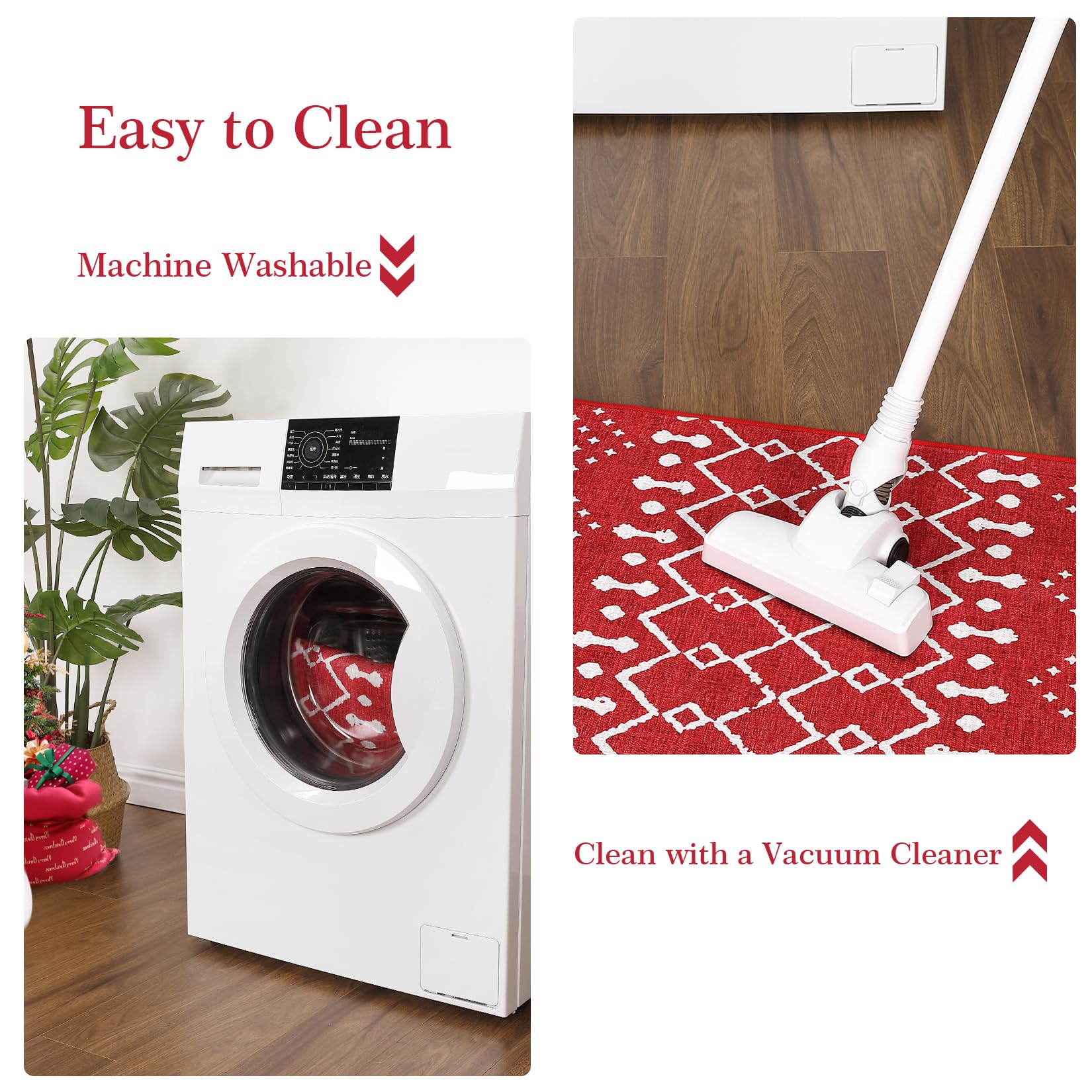 Tapis de Noël Garvee, antidérapant, lavable, résistant aux taches et à l'eau, pour la cuisine, l'entrée, la chambre, la buanderie, en polyester doux.