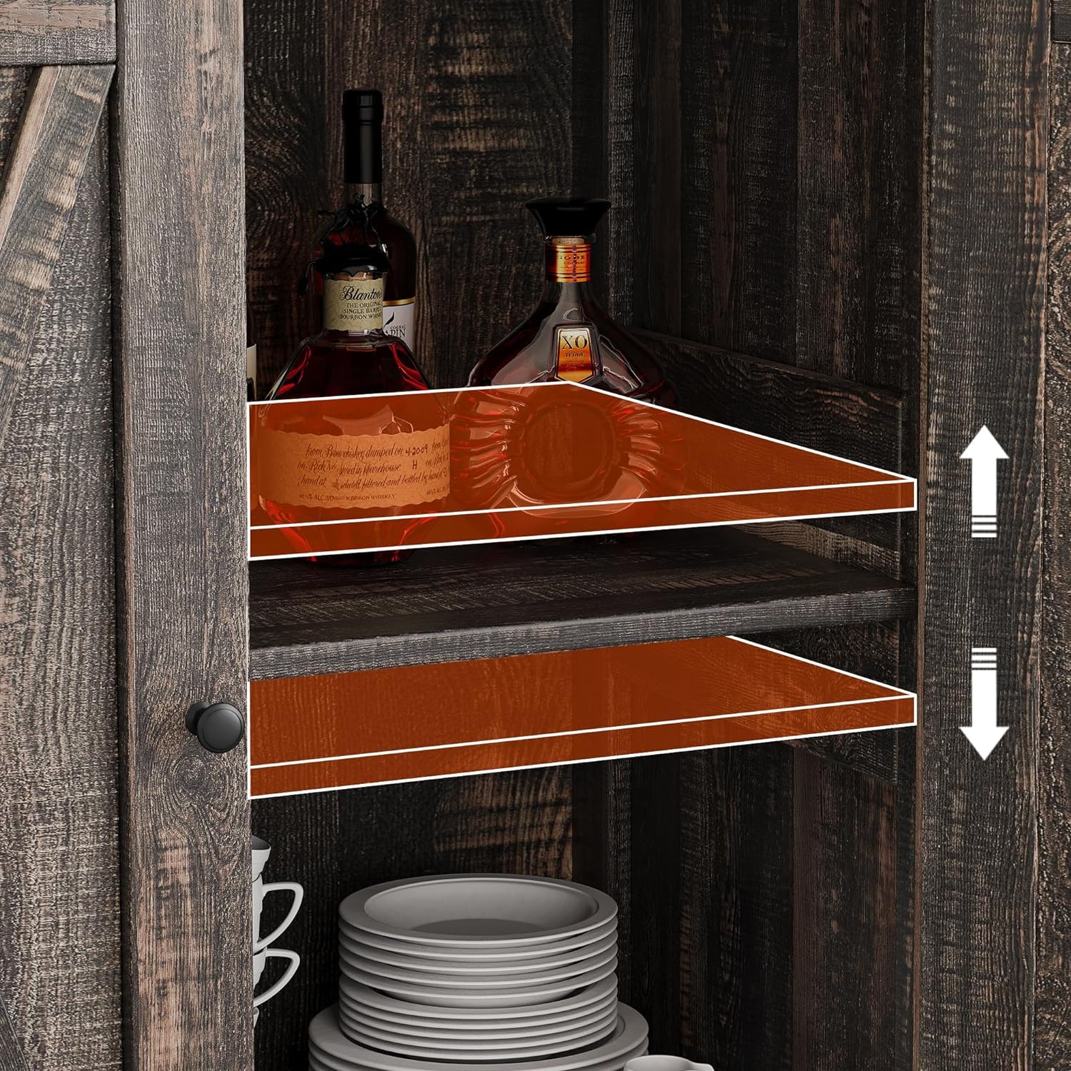 Garvee petit buffet de style campagnard, 2 portes, étagères réglables, MDF, pour le salon et la salle à manger, 76 × 40 × 80 cm, marron rustique