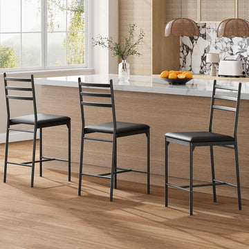 Ensemble de 2 tabourets de bar Garvee, en métal, assises rembourrées en similicuir, dossier ergonomique, pour cuisine et bar, robustes, noirs