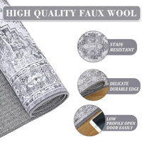 Tapis vintage Garvee, motif oriental, antidérapant, antitache, lavable, poils courts, gris, 160 x 230 cm, salon, chambre