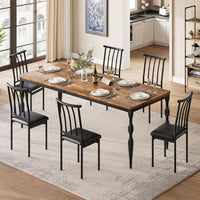 Table de salle à manger Garvee style ferme 180 cm, rectangulaire, robuste, en bois avec pieds en métal, pour la cuisine et la salle à manger, 6 à 8 couverts, résistante aux rayures, stable, en bois naturel