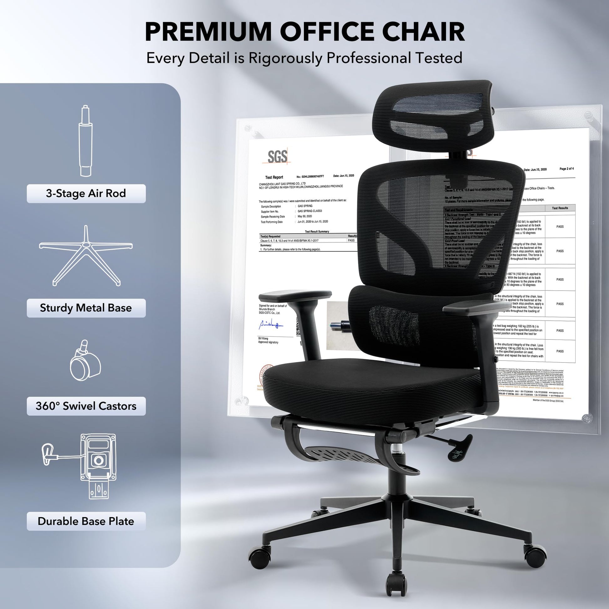 Chaise de bureau ergonomique Garvee en maille avec repose-pieds et soutien lombaire réglables, idéale pour le bureau et le télétravail. Dossier haut, structure en métal, noire.