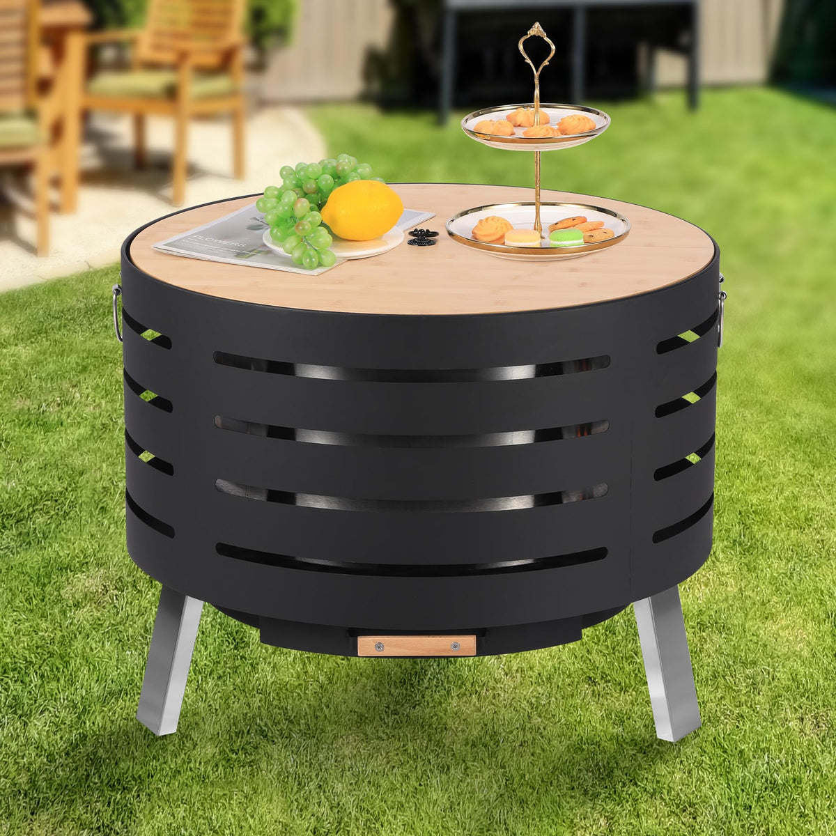 Foyer extérieur portable Garvee de 66 cm (26 pouces) – Sans fumée, en acier inoxydable antirouille, idéal pour le jardin et le camping.