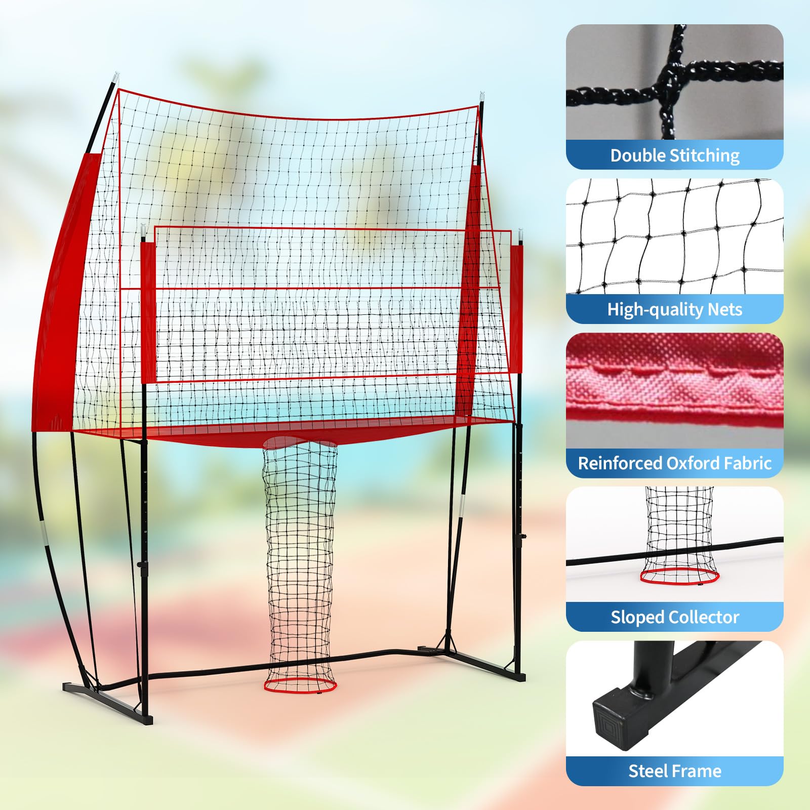 Filet de volley-ball portable Garvee, 2,4 x 3,3 m, hauteur réglable de 1,98 à 2,44 m, cadre en acier, filet Oxford, entraînement intérieur/extérieur