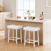 Garvee Lot de 2 tabourets de bar selle 61 cm, sans dossier, assise rembourrée incurvée, pieds métal et repose-pieds, pour îlot de cuisine ou bar, blanc