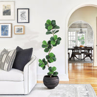 Garvee Ficus lyrata artificiel 183 cm en forme de S, pot blanc, feuilles en soie réalistes et branches ajustables, vert