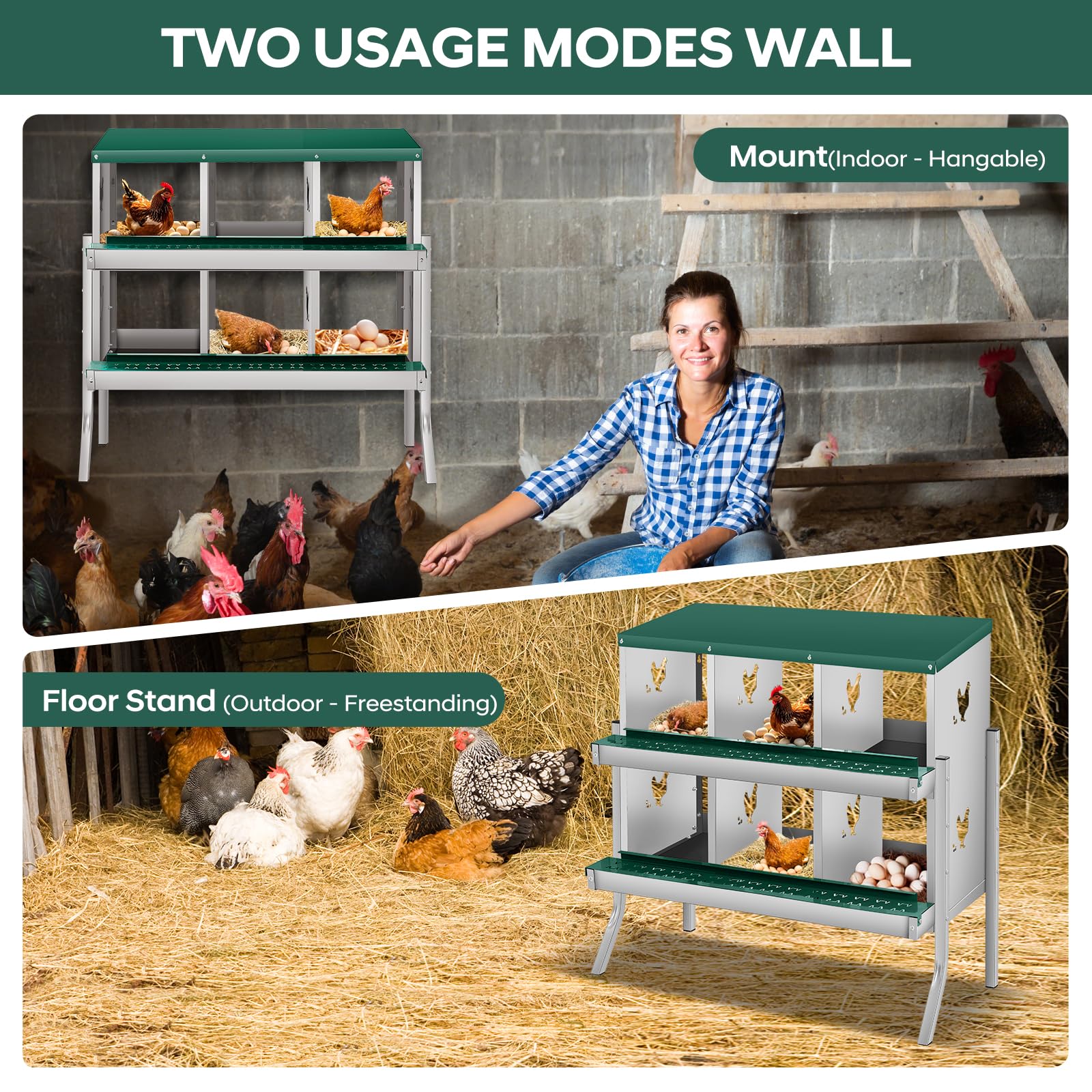 Nichoir à poules Garvee, 6 compartiments, acier galvanisé, système de roulement, ventilé, sans outil, fixation murale, poulailler, jardin