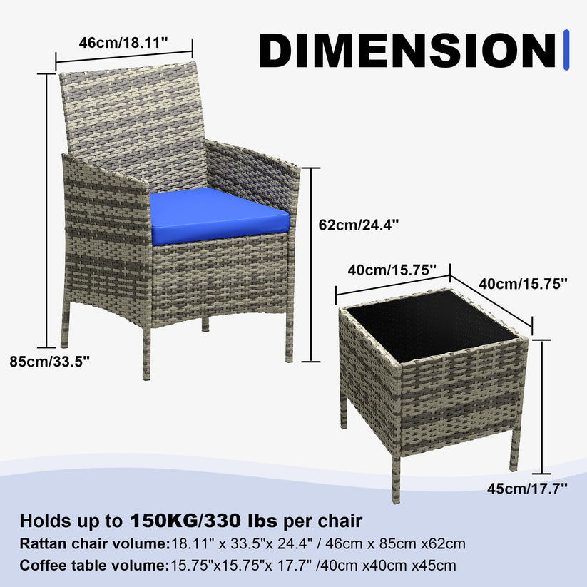 Dimensions complètes ensemble rotin patio