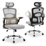 Garvee Chaise de bureau ergonomique en maille avec roulettes, appui-tête réglable pour le bureau et le gaming, noire - Gris