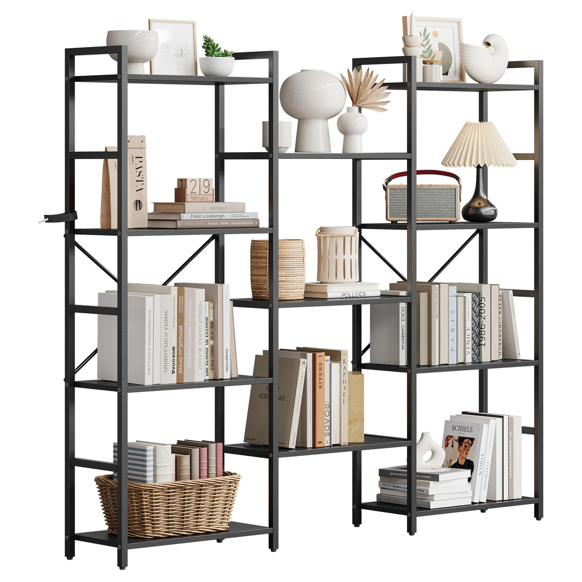 Garvee étagère industrielle à 4 niveaux avec structure métallique, 11 étagères ouvertes, robuste, noir, idéale pour le salon et le bureau