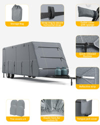 Housse Garvee pour caravane/VR 24-27 pi - Protection UV 7 couches, coupe-vent, imperméable - Tissu indéchirable, bandes réfléchissantes, camping et voyage, grise