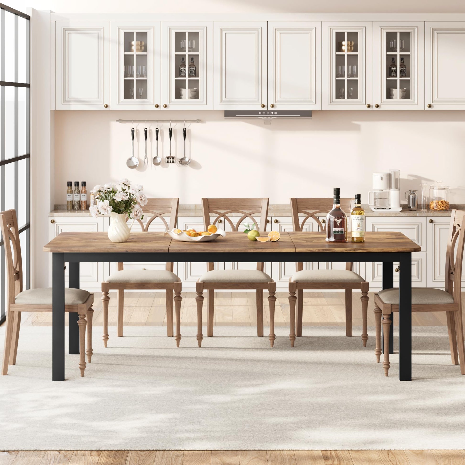 Garvee Table à Manger Industrielle en Bois 200 cm, pour 6 à 8 Personnes, Marron, Cuisine, Salle à Manger et Salon