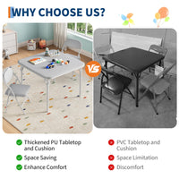 Ensemble table et chaises pliantes 3 pièces Garvee pour enfants, pliable, en cuir PU, structure en métal, léger, idéal pour la salle de jeux et le camping, multicolore