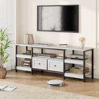 Meuble TV industriel Garvee 71 pouces avec 2 tiroirs, structure en métal, bois MDF, design rustique, blanc, pour salon