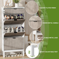 Meuble à chaussures Garvee avec 3 portes à charnières et 1 tiroir, en bois, design moderne, pieds en fer, idéal pour un couloir ou une entrée, fin, marron