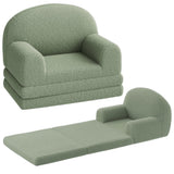 Garvee Canapé Enfant Convertible 2-en-1 Fauteuil Douillet Mousse Haute Densité Tissu Sherpa Vert Demi-Lune Moyen Pour Chambre d'Enfant - Vert