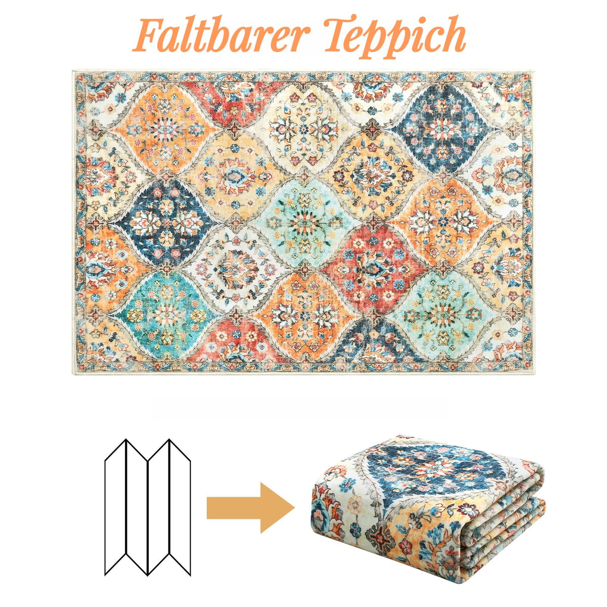 Tapis de couloir Garvee 120 x 170 cm, lavable, motif floral vintage, pour chambre ou cuisine, antidérapant