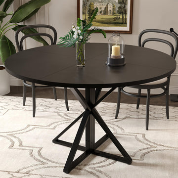 Table de salle à manger ronde Garvee de 119 cm (47 pouces) avec piètement en métal, idéale pour la cuisine et la salle à manger. Plateau en MDF résistant aux rayures et antidérapant, pouvant accueillir 4 à 6 personnes.