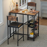 Ensemble table de bar Garvee pour 2 personnes avec repose-pieds, chaises rembourrées, bois et métal robustes, brun rustique, pour cuisines et bars
