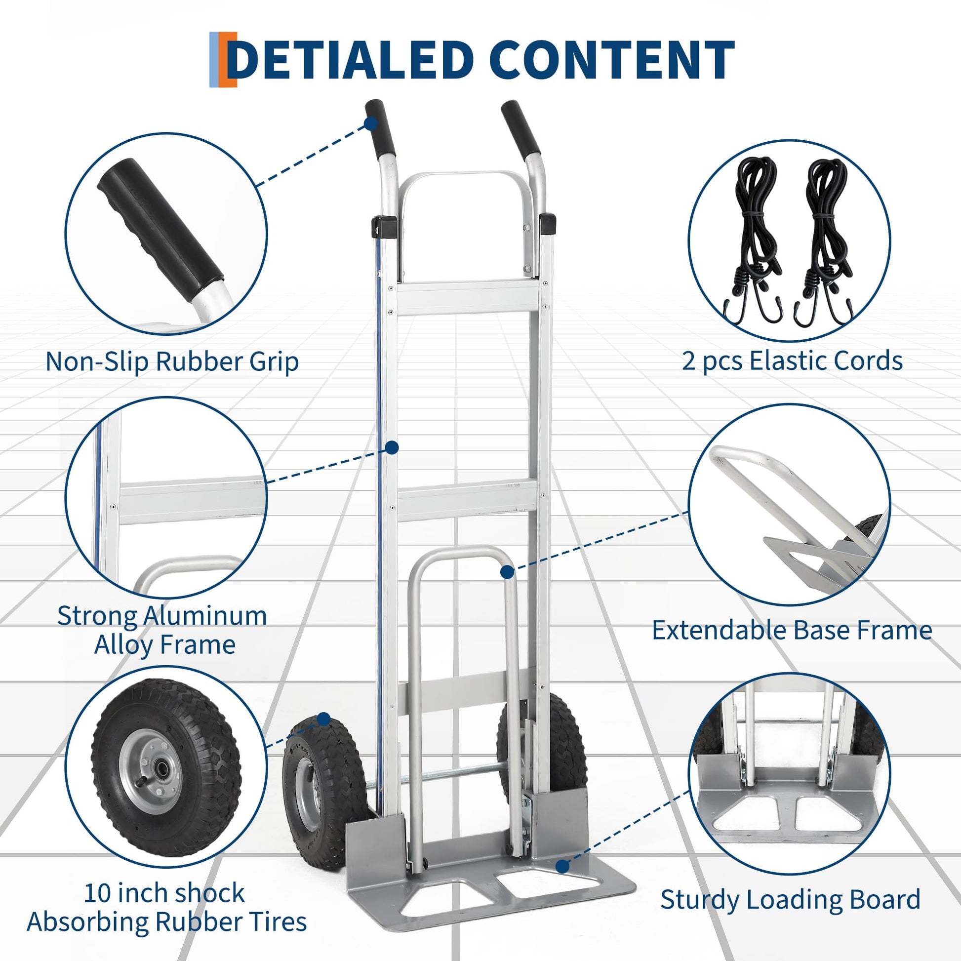 Chariot de manutention en aluminium Garvee, capacité de 272 kg (600 lb), avec base extensible pour la maison et l'entrepôt, pneus pneumatiques de 25 cm (10 po), léger et robuste
