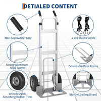 Chariot de manutention en aluminium Garvee, capacité de 272 kg (600 lb), avec base extensible pour la maison et l'entrepôt, pneus pneumatiques de 25 cm (10 po), léger et robuste