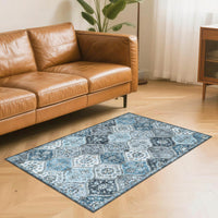 Tapis de salon lavable Garvee 200 x 290 cm, style vintage, gris et bleu, antidérapant