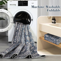 Tapis vintage lavable Garvee, antidérapant, doux et facile d'entretien, idéal pour le salon, la chambre ou la cuisine, 160 x 230 cm, bleu.