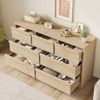Garvee commode à 7 tiroirs, en chêne, grande capacité de rangement, anti-basculement, idéale pour la chambre et le salon, 137 × 40 × 78 cm, bois naturel