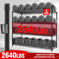Étagère de rangement robuste Garvee 73 po H, 1200 kg (2640 lb), avec roulettes et pieds, pour garage et cuisine, réglable, en acier au carbone, 4 niveaux, noire