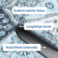 Tapis de salon lavable Garvee 200 x 290 cm, style vintage, gris et bleu, antidérapant