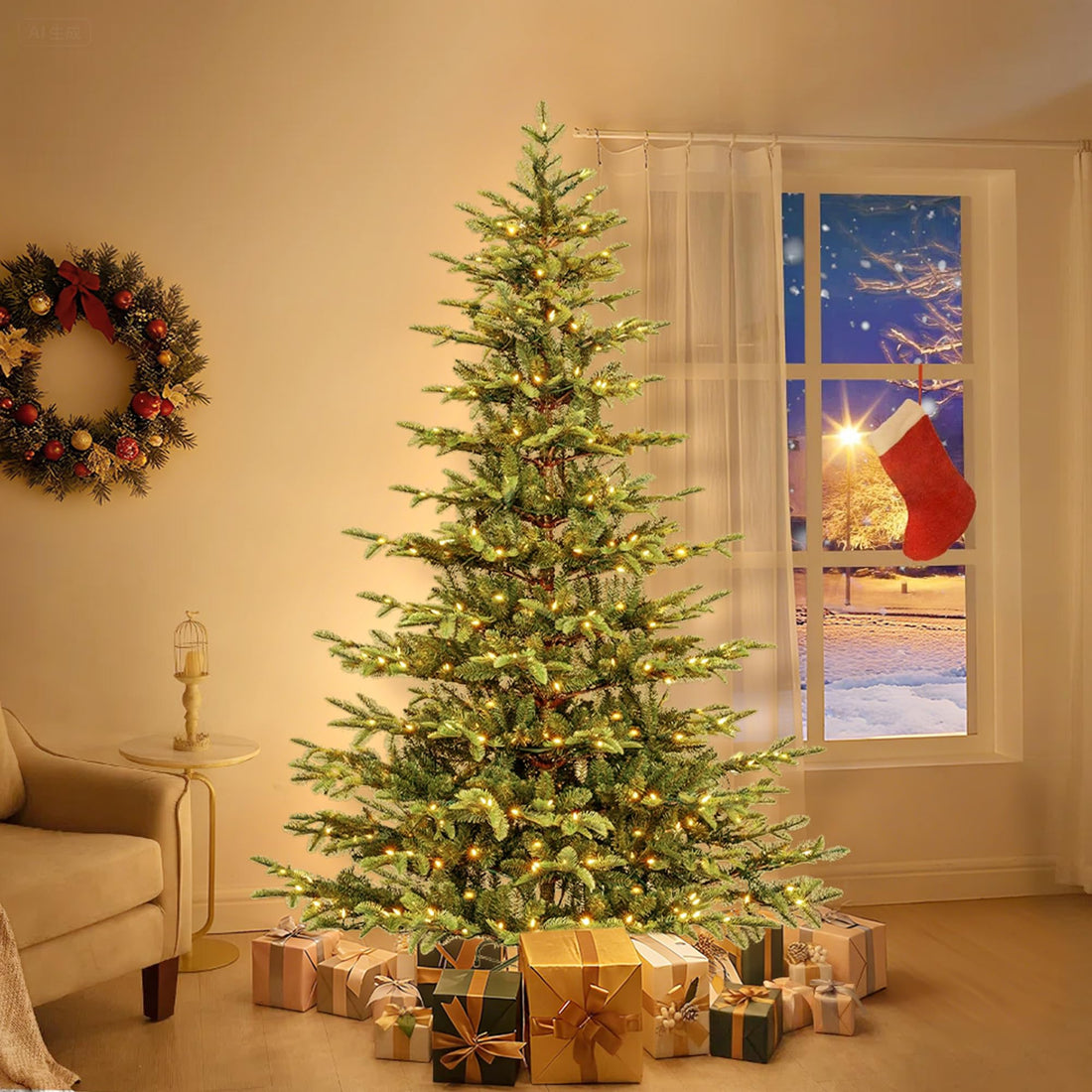 Sapin de Noël artificiel Garvee 183 cm en PE/PVC avec éclairage LED automatique intelligent pour grandes pièces et événements festifs