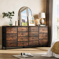 Garvee Meuble TV 160 cm pour téléviseurs 165 à 190 cm, 14 tiroirs, structure bois et tissu, prises intégrées, anti-basculement, idéal salon et chambre.