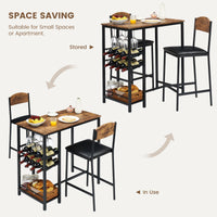 Ensemble table de bar Garvee pour 2 personnes avec repose-pieds, chaises rembourrées, bois et métal robustes, brun rustique, pour cuisines et bars