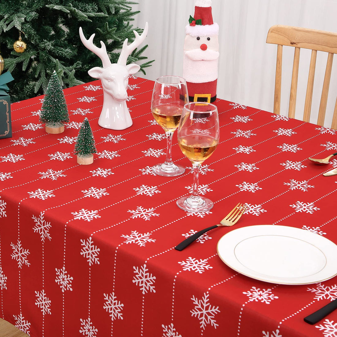 Nappe Garvee à motif flocons de neige, résistante aux taches et aux couleurs grand teint, idéale pour la décoration de table, 100 % polyester, blanche.