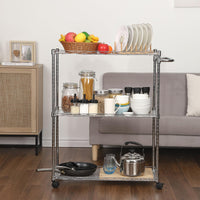 Chariot multifonctionnel Garvee à 3 niveaux avec roulettes, étagères réglables, structure en métal tressé, antirouille, pour cuisine et usage professionnel, 75 x 35 x 90 cm, chromé