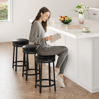 Garvee Lot de 2 tabourets de bar pivotants 61 cm, assise ronde en cuir PU noir, repose-pieds, cadre métal, sans dossier, pour îlot de cuisine