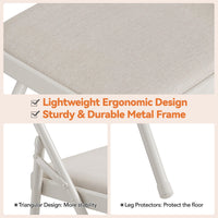 Ensemble de 4 chaises pliantes Garvee avec coussins, revêtements en lin, structure métallique robuste, beige, pliables et ergonomiques, idéales pour le bureau et les événements. Parfaites pour le bureau et les événements.