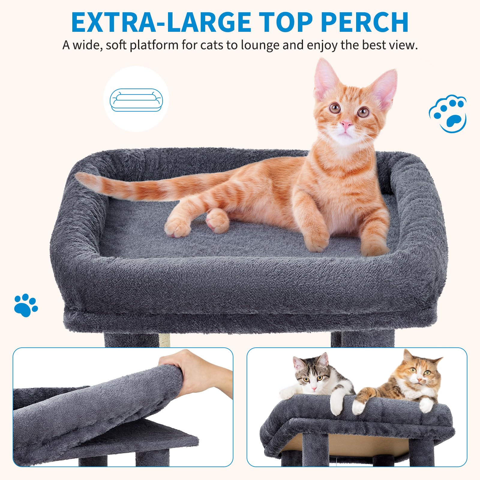 Garvee Arbre à Chat 155 cm Multi-Niveaux pour Grands Chats, Tour Stable avec Grande Plateforme, Gris Foncé, Intérieur